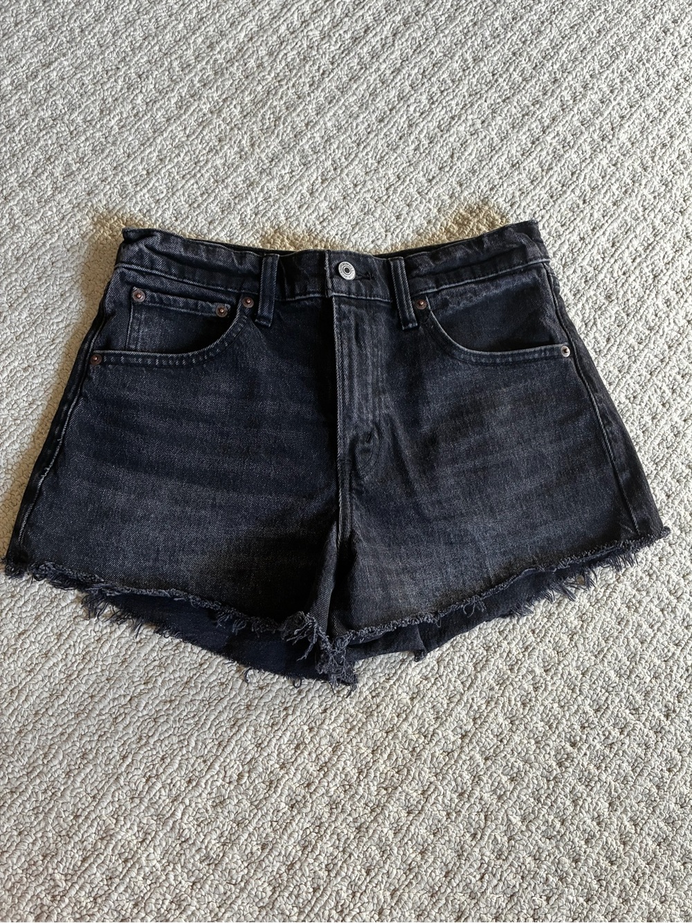 Abercrombie & Fitch Black Washed Denim 90s Relaxed Cutoff Shorts